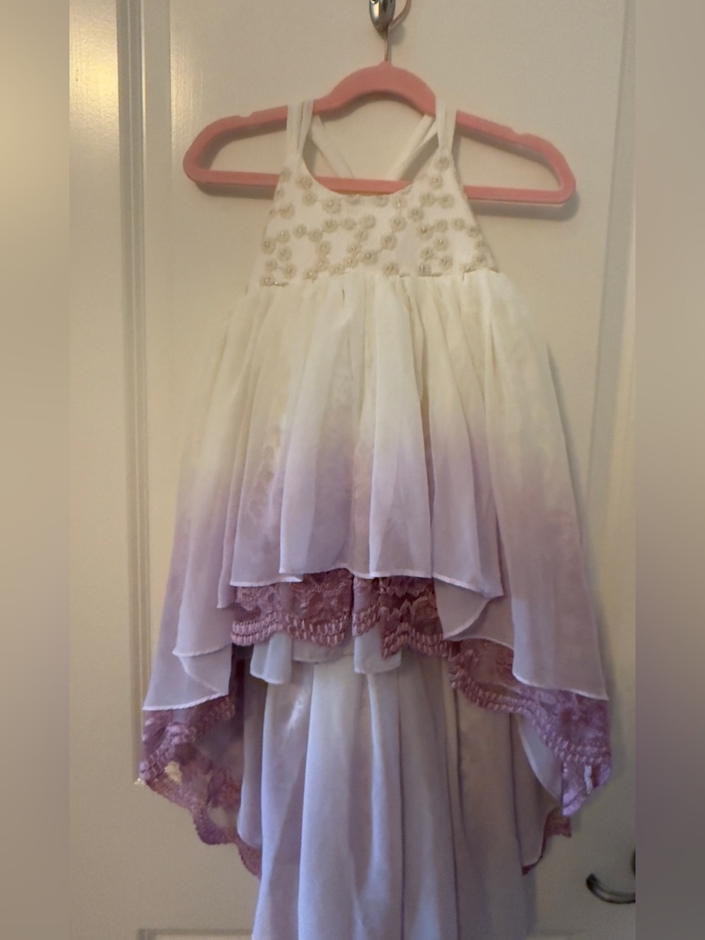 2T Pleiades White and Lavender High-Low Chiffon Dress